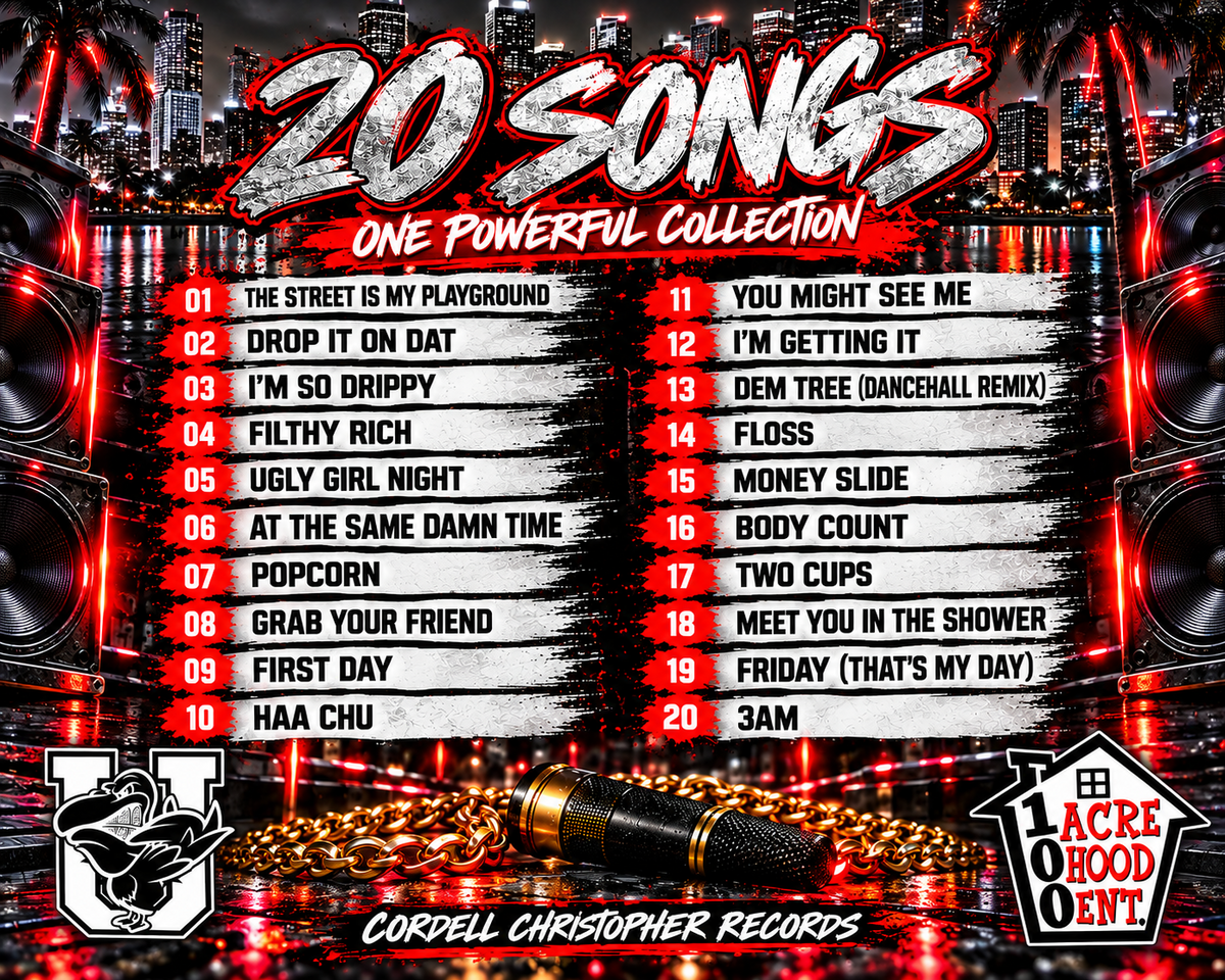 Hundred Acre Hood Records 20 Songs back cover tracklist