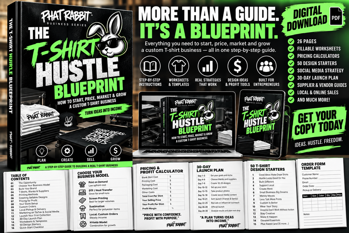The T-Shirt Hustle Blueprint digital business guide by Phat Rabbit